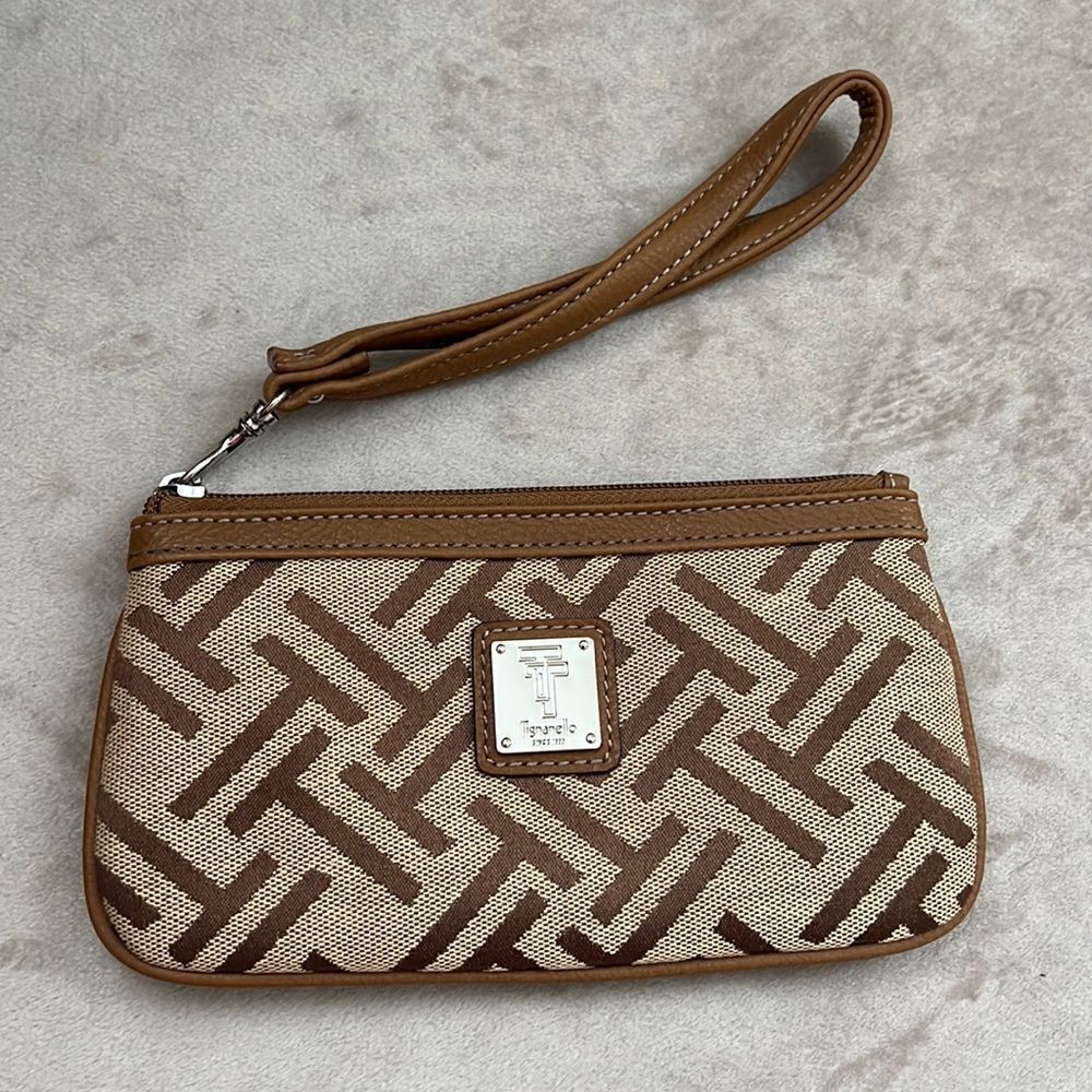Tignanello Like New! Tan Monogram Logo Wristlet